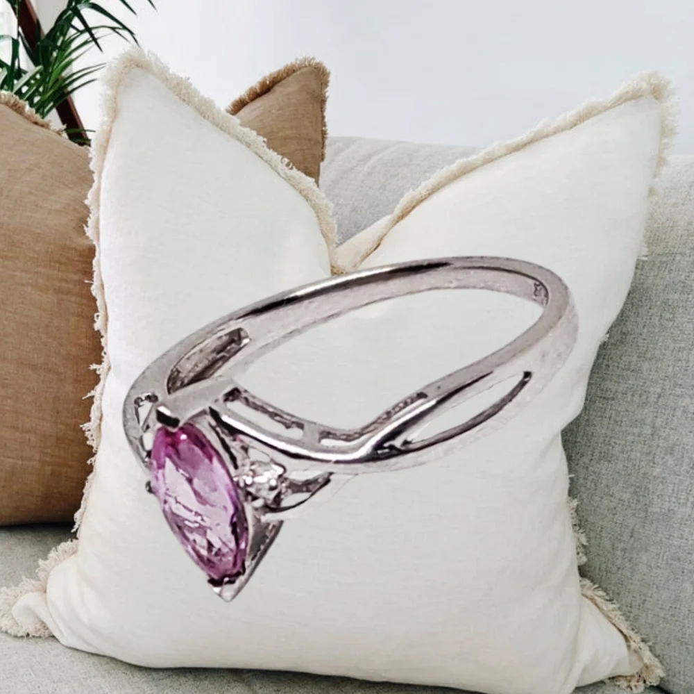 Solid 10K Gold Engagement Ring with Pink Sapphire Gemstone and small Diamonds